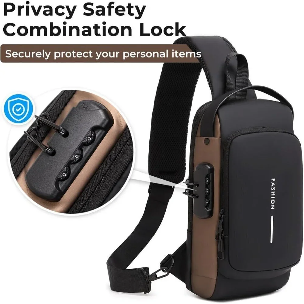 💫 Men Black PU Leather Crossbody Sling Anti-theft Chest Daily Shoulder Bag